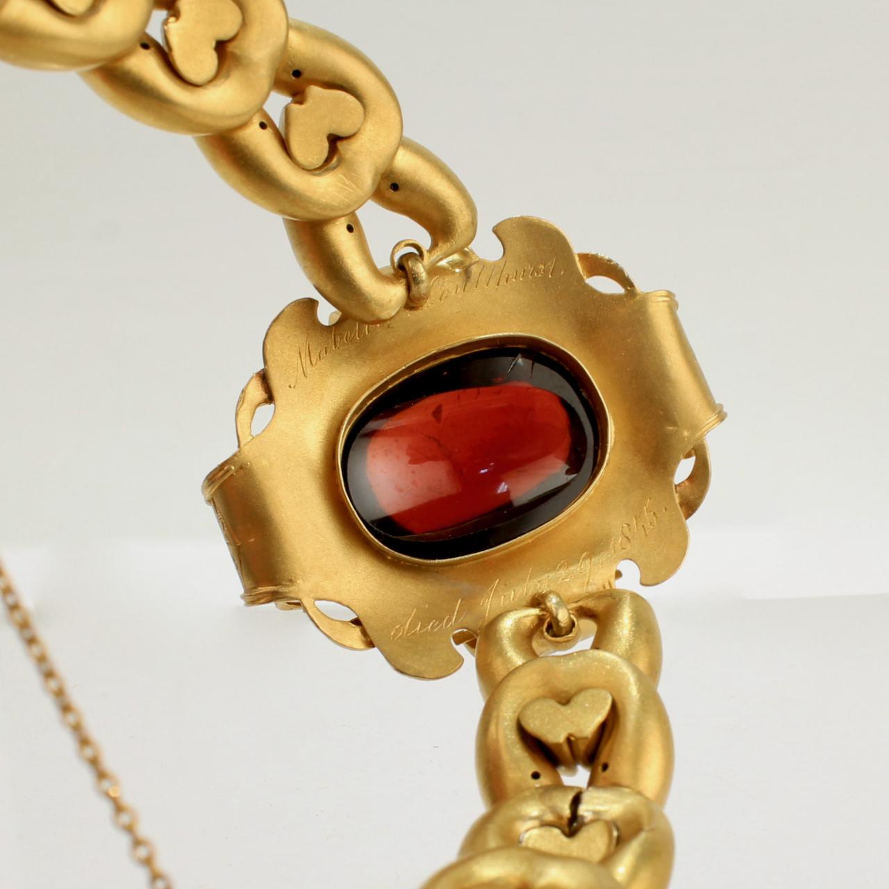 Early Victorian 18 Karat Gold and Garnet Cabochon Mourning Bracelet, 1840s 5