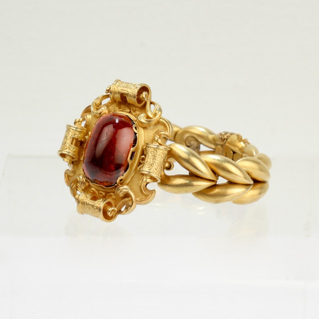 Early Victorian 18 Karat Gold and Garnet Cabochon Mourning Bracelet, 1840s 9