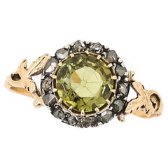 Early Victorian 18ct Gold Peridot and Rose Cut Diamond Cluster Ring, Circa 1850