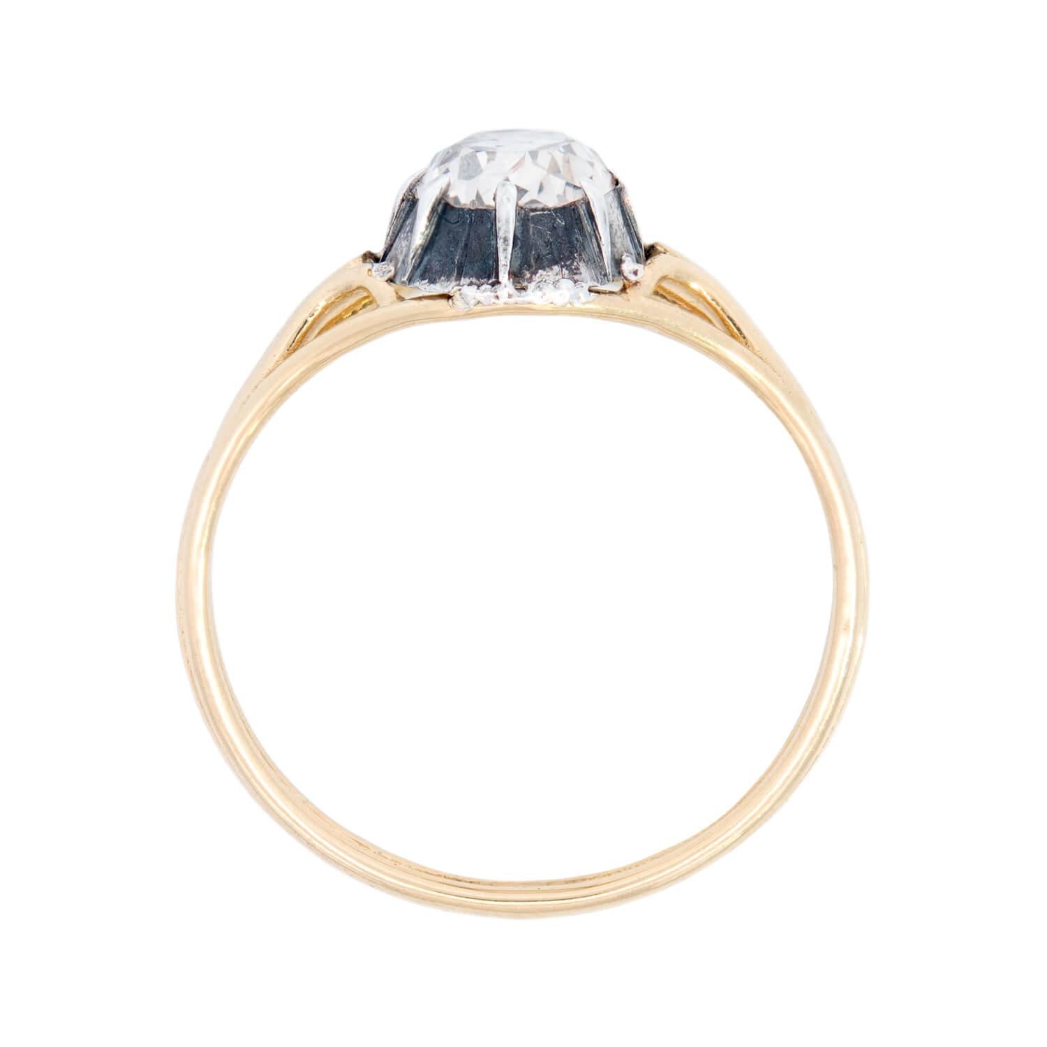 Early Victorian 18k/Sterling Silver Oval Mine Cut Diamond Engagement Ring 0.95ct In Good Condition In Narberth, PA
