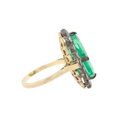 Early Victorian 18kt/Sterling Colombian Emerald + Diamond Cluster Ring 9ctw