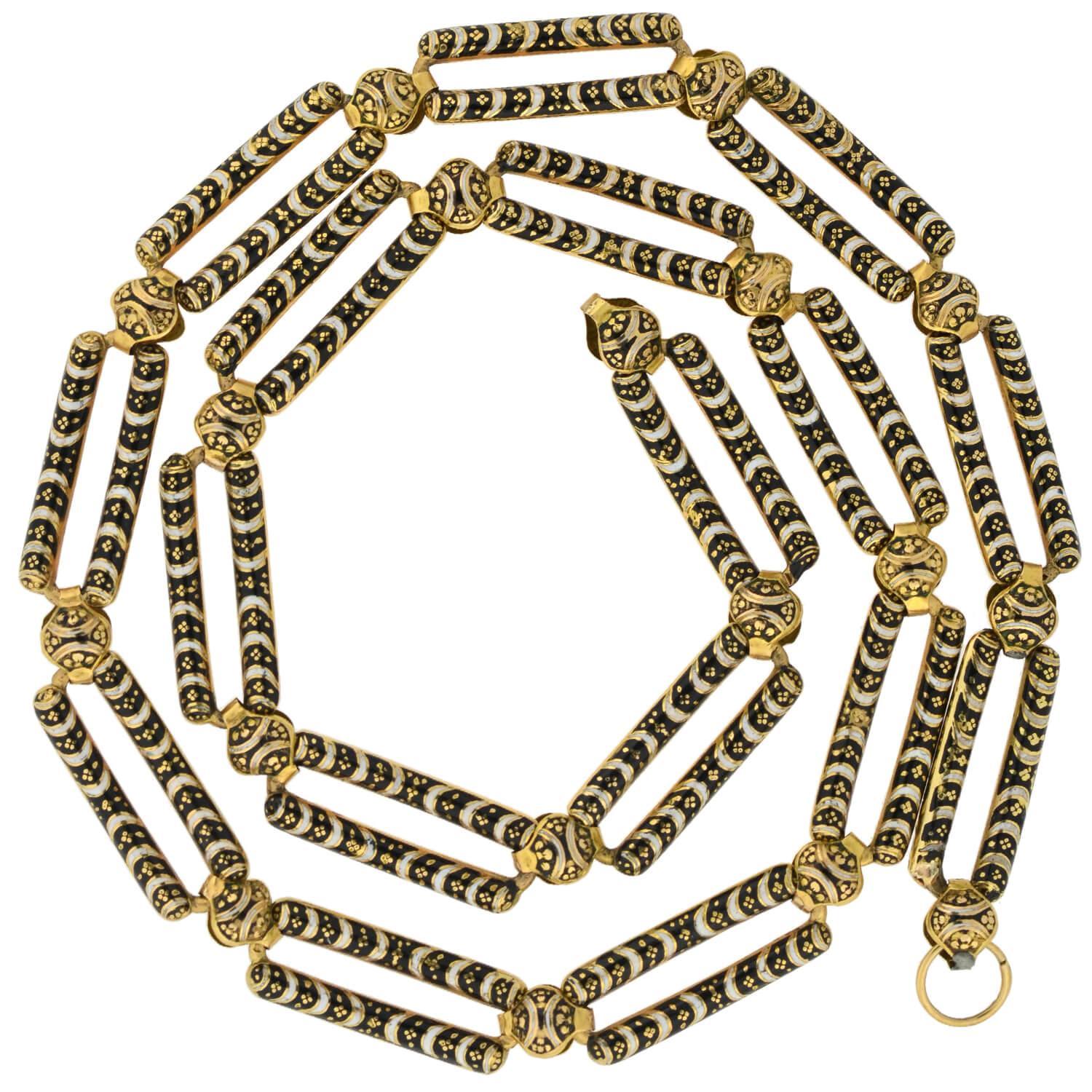 Collana a catena aperta con smalto svizzero 18 carati di prima epoca vittoriana, 25