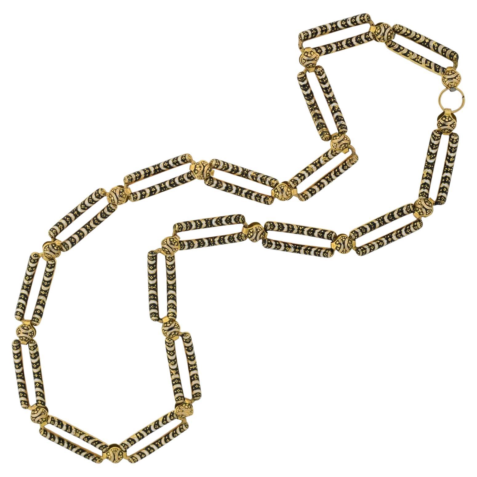Collana a catena aperta con smalto svizzero 18 carati di prima epoca vittoriana, 25". in vendita
