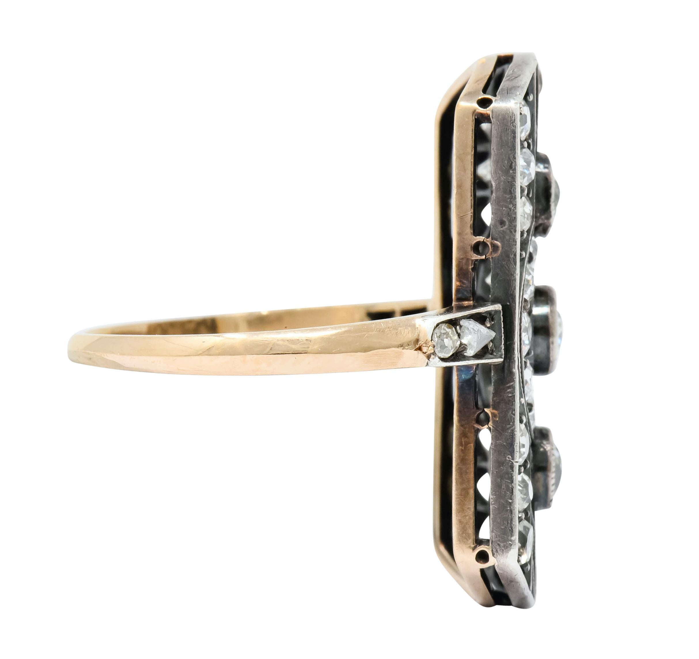 Old Mine Cut Victorian 1.98 Carat Diamond Silver-Topped 14 Karat Gold Dinner Ring