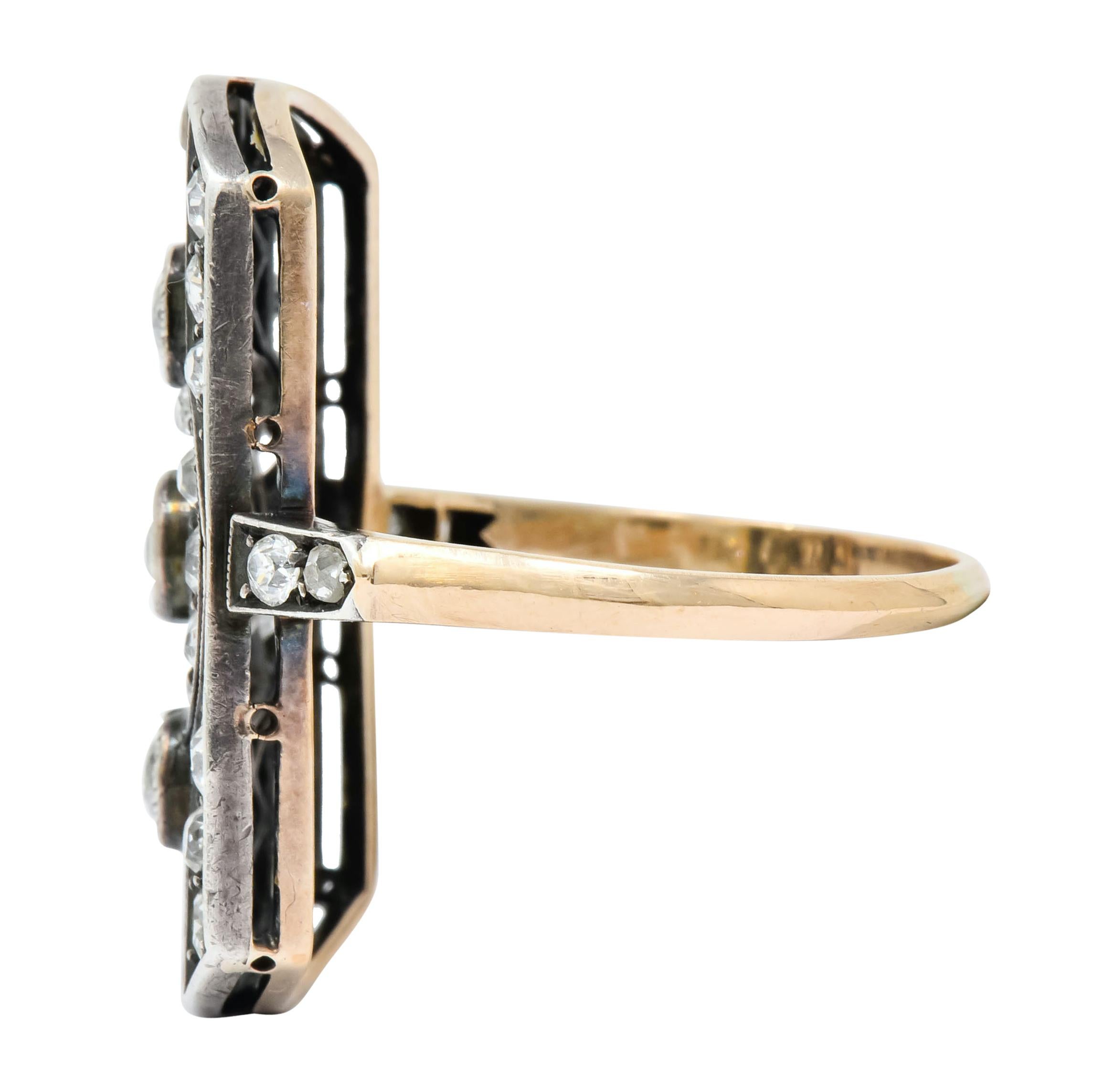 Women's or Men's Victorian 1.98 Carat Diamond Silver-Topped 14 Karat Gold Dinner Ring