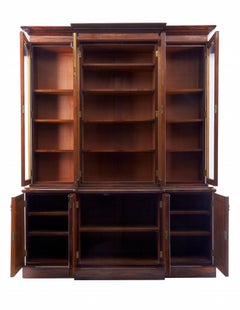 Early Victorian 19th Century Flame Mahogany Breakfront Bookcase