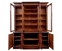 Early Victorian 19th century flame mahogany breakfront bookcase