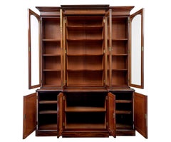 Early Victorian 19th century flame mahogany breakfront bookcase