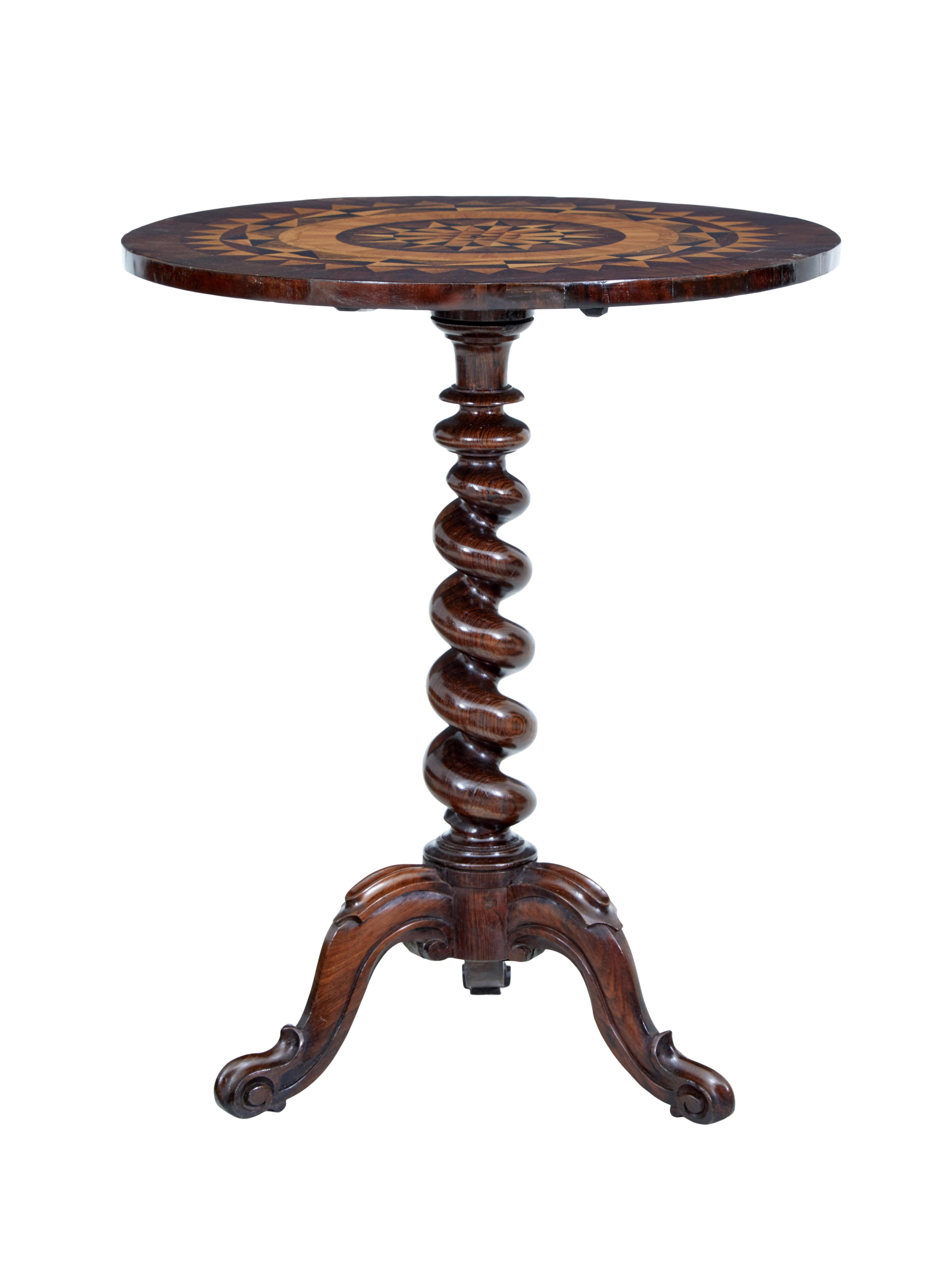 Hand-Crafted Early Victorian 19th Century Walnut Inlaid Tilt Top Occasional Table