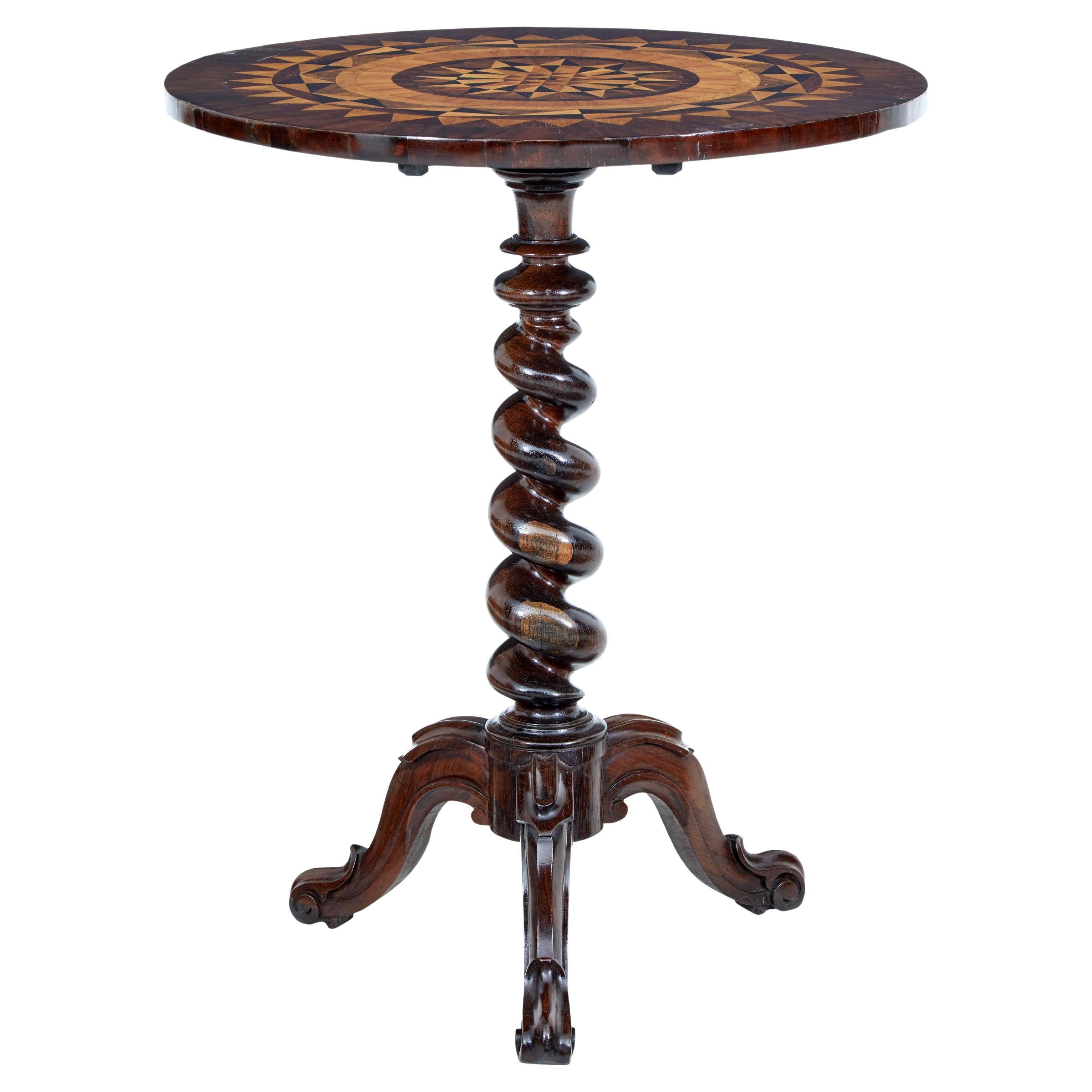 Early Victorian 19th Century Walnut Inlaid Tilt Top Occasional Table