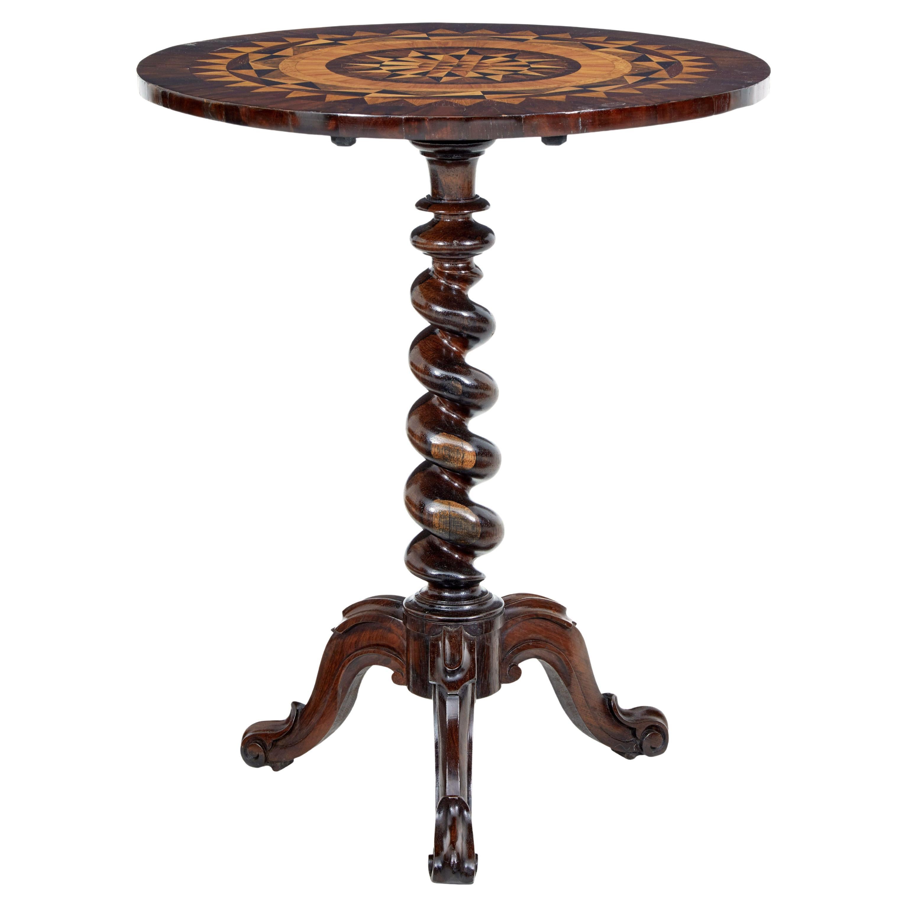 Early Victorian 19th century walnut inlaid tilt top occasional table For Sale
