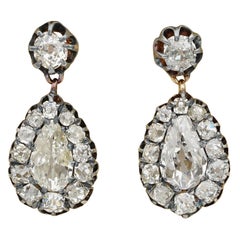Early Victorian 5.45 Carat Diamond Rare Drop Earrings, circa 1840