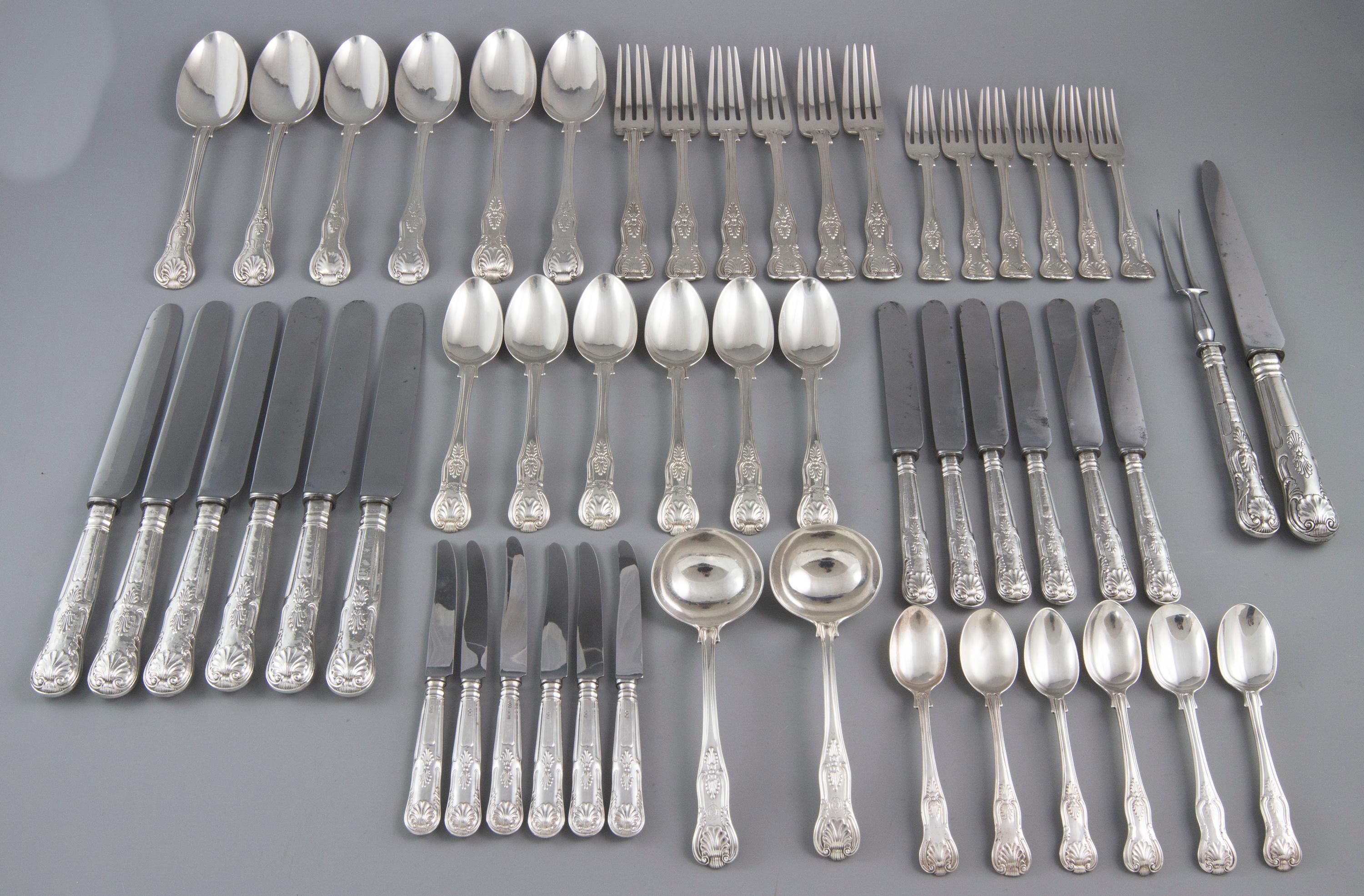 English Early Victorian 6 Place Silver Kings Pattern Canteen by George Adams