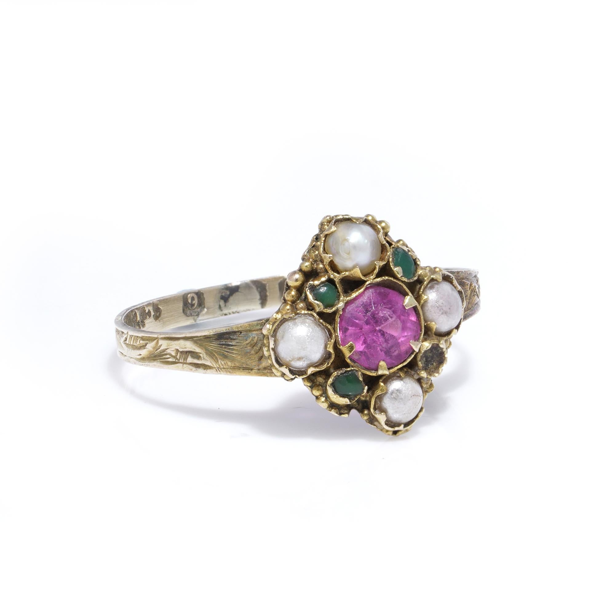 Early Victorian 9kt Gold Ring with Pink Sapphire, Pearls For Sale at ...