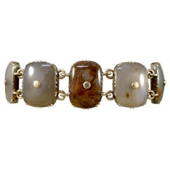 Frühviktorianisches Achat Gliederarmband aus Gelbgold