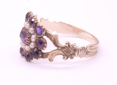 Early Victorian Amethyst and Pearl Cluster Ring