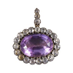 Early Victorian Amethyst and White Paste Gold Backed and Silver Fronted Pendant