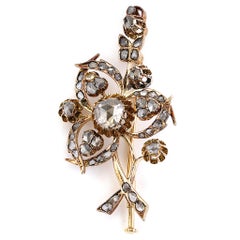 Early Victorian Antique Rose Cut Diamond Brooch in 12K Yellow Gold Circa 1850s