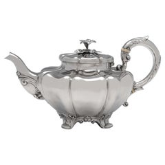 Early Victorian Antique Sterling Silver Teapot in 'Melon' Design, London 1838