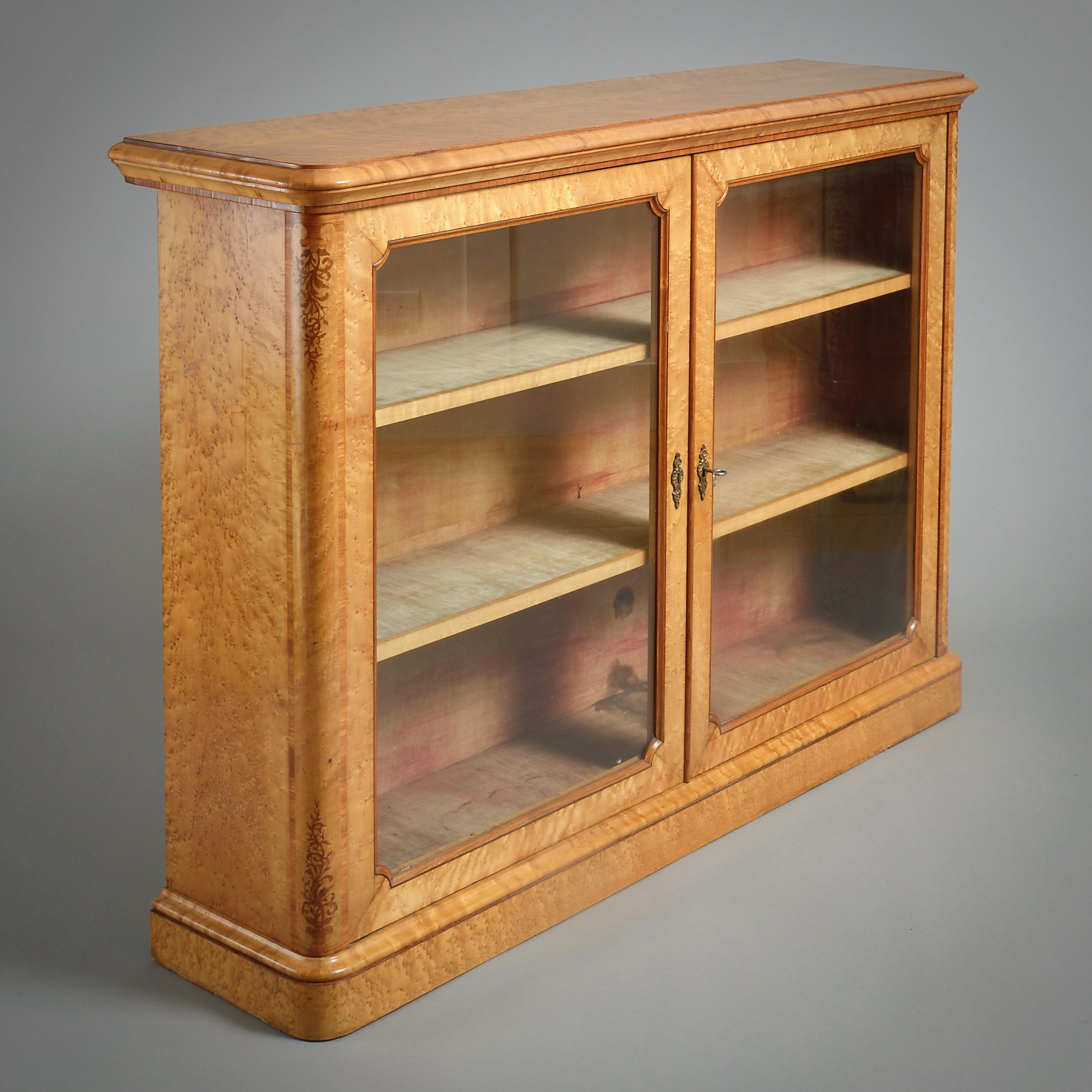 19th Century Early Victorian Birds-Eye Maple And Amaranth Inlaid Side Cabinet For Sale