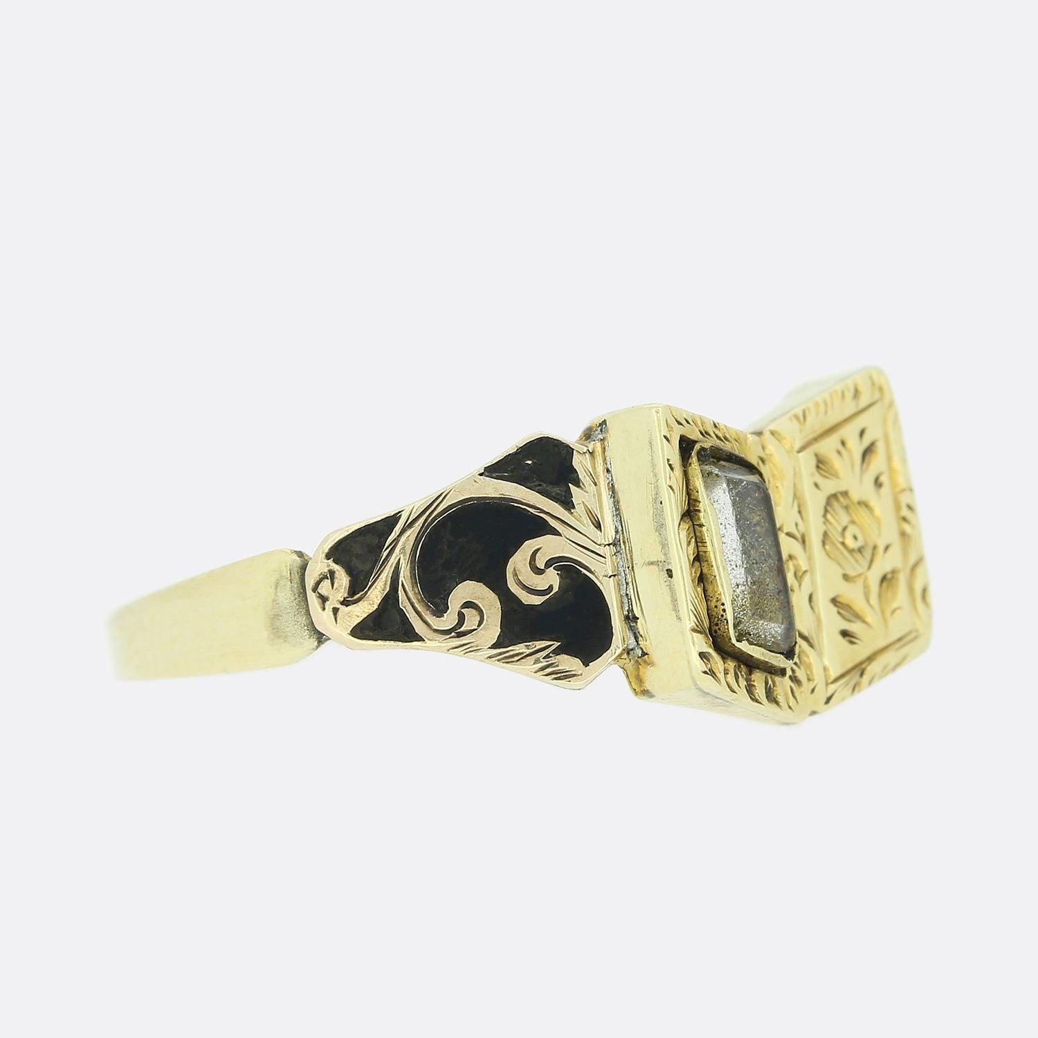 Rétro Bague de deuil en émail noir du début de l'époque victorienne en vente