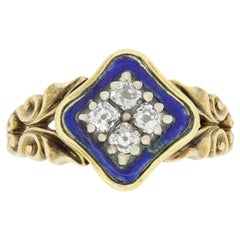 Frühviktorianischer Ring aus blauer Emaille und Diamanten