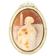 Principios de la época victoriana - Broche con camafeo de oro amarillo de 14 quilates 20,7 gramos