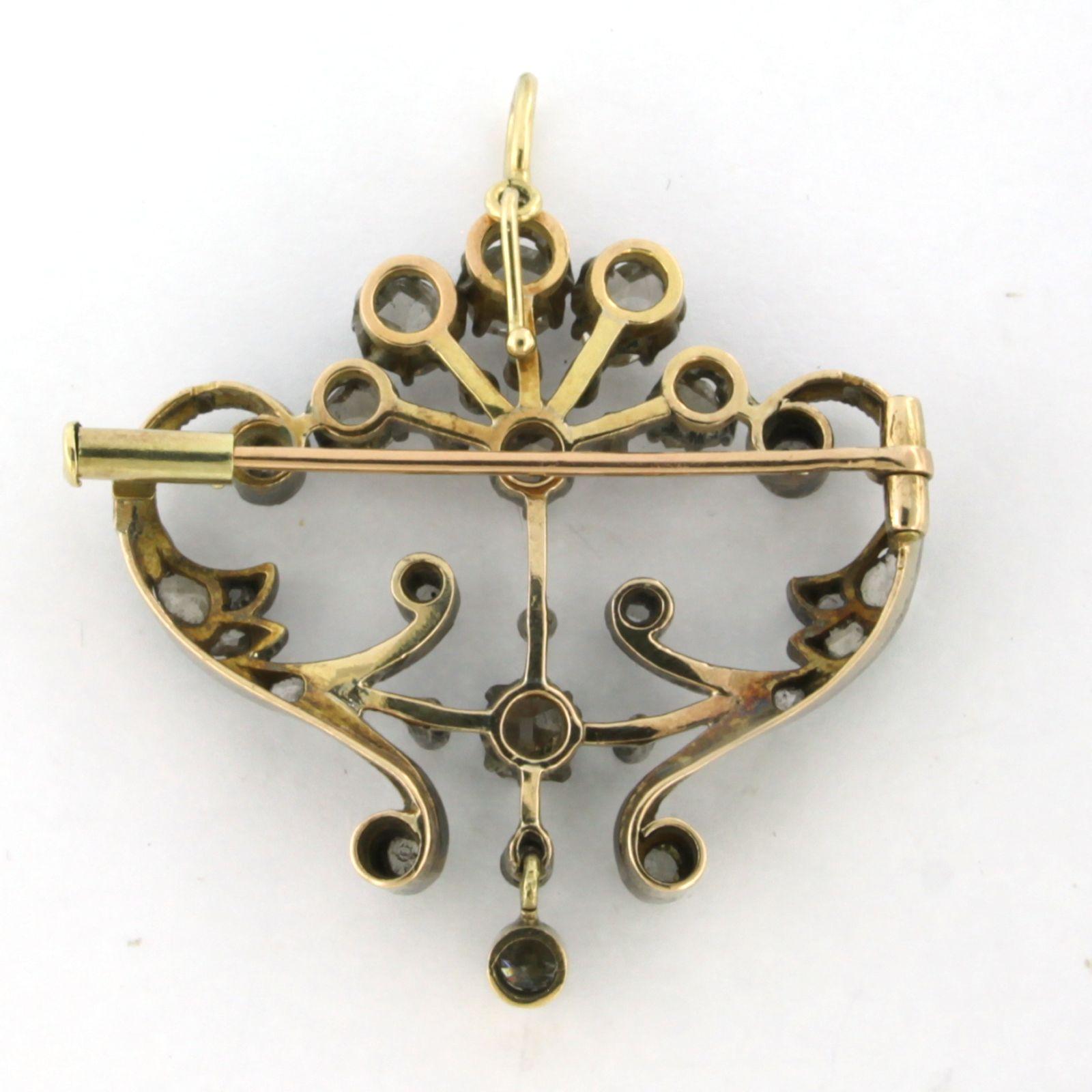 Early Victorian brooch with old mine and rose cut diamonds 14k gold and silver In Good Condition In The Hague, ZH