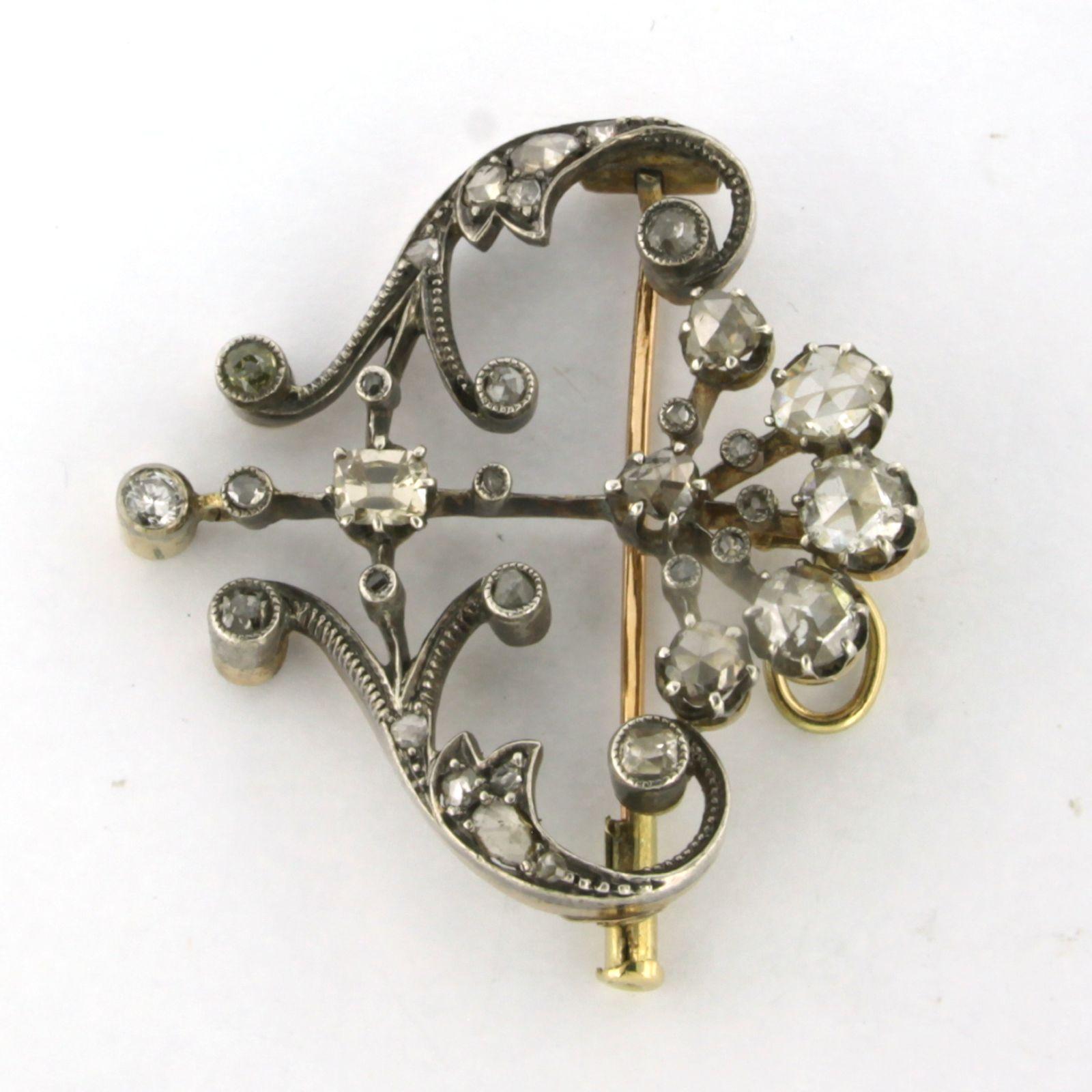 Early Victorian brooch with old mine and rose cut diamonds 14k gold and silver 2