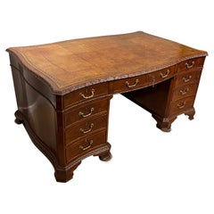 Early Victorian Burl Walnut 2 Pedestal Desk
