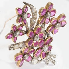 Early Victorian Burmese Ruby and Diamond Floral Spray Brooch