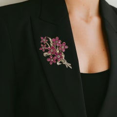 Early Victorian Burmese Ruby and Diamond Floral Spray Brooch