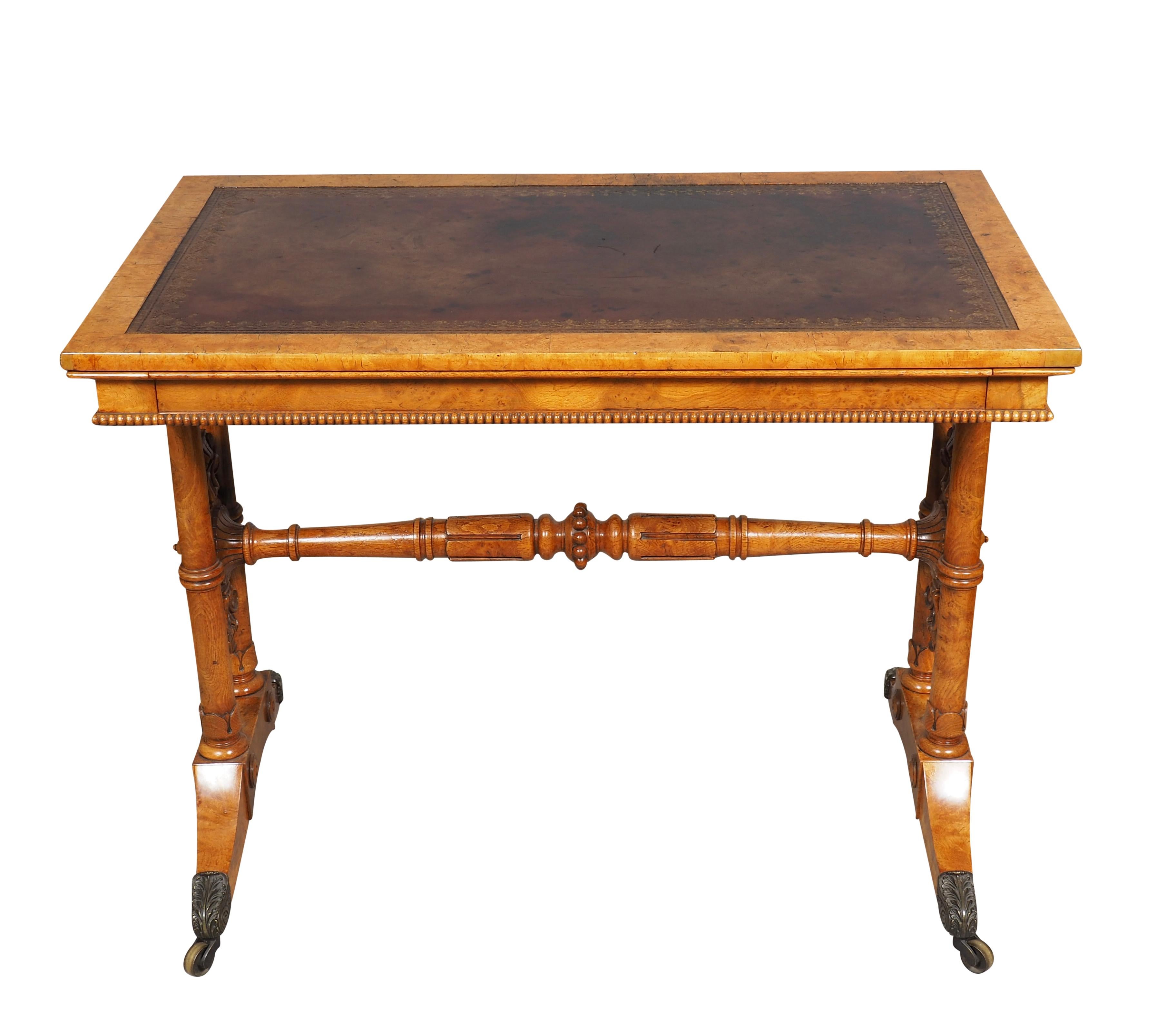 English Early Victorian Burr Elm Writing Table For Sale