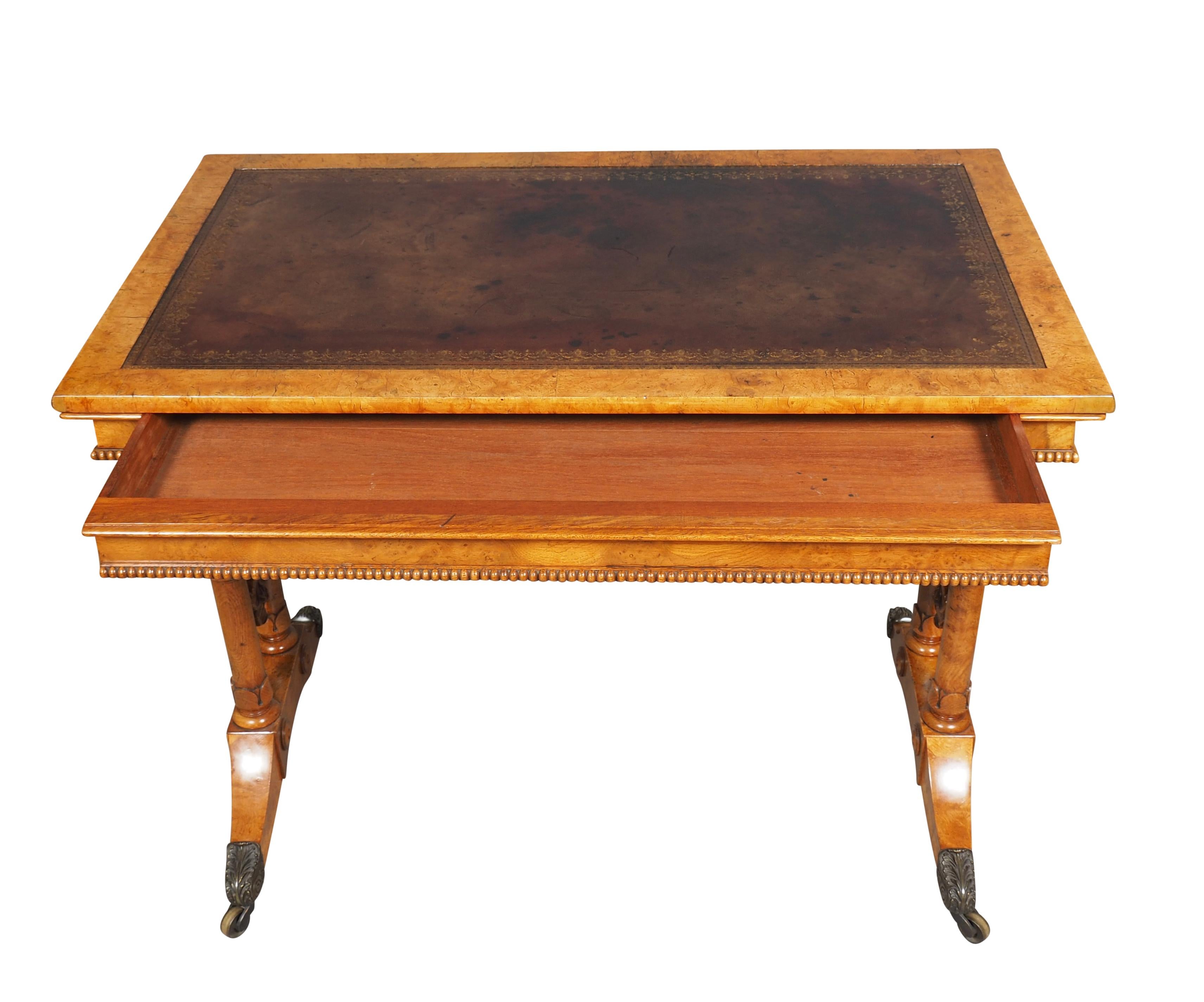 Early Victorian Burr Elm Writing Table In Good Condition For Sale In Essex, MA
