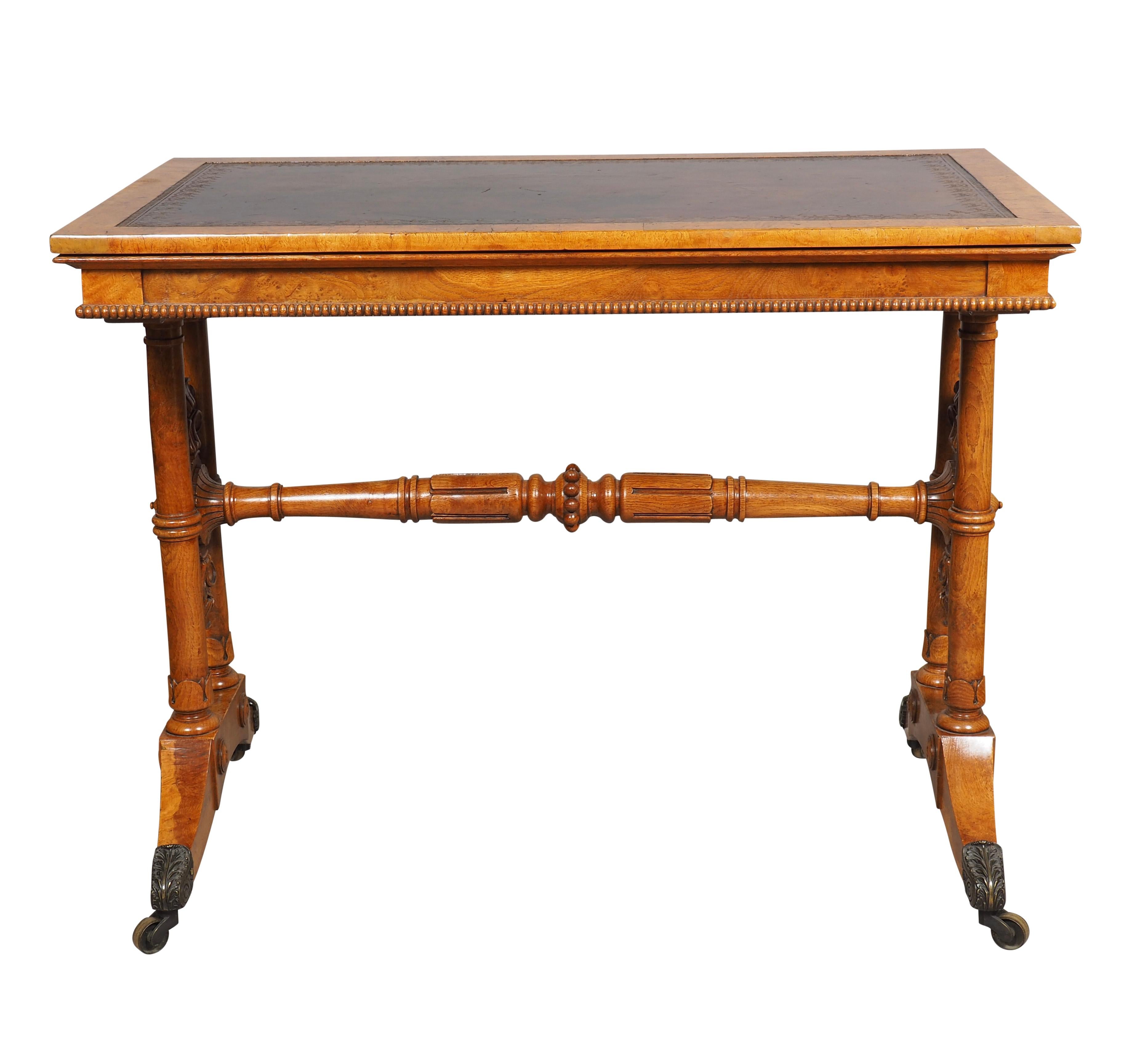 Brass Early Victorian Burr Elm Writing Table For Sale