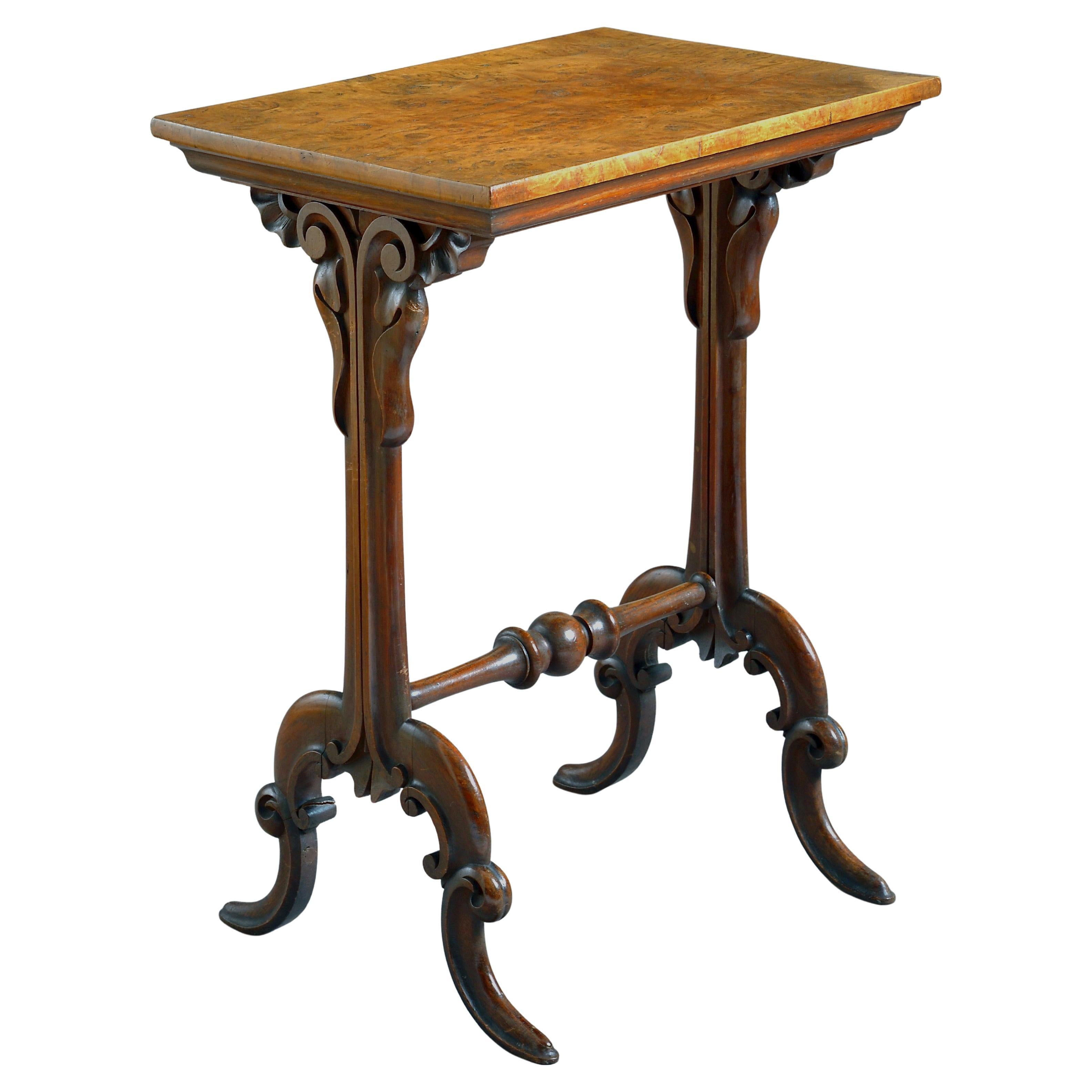 Early Victorian Burr Oak Lamp Table For Sale