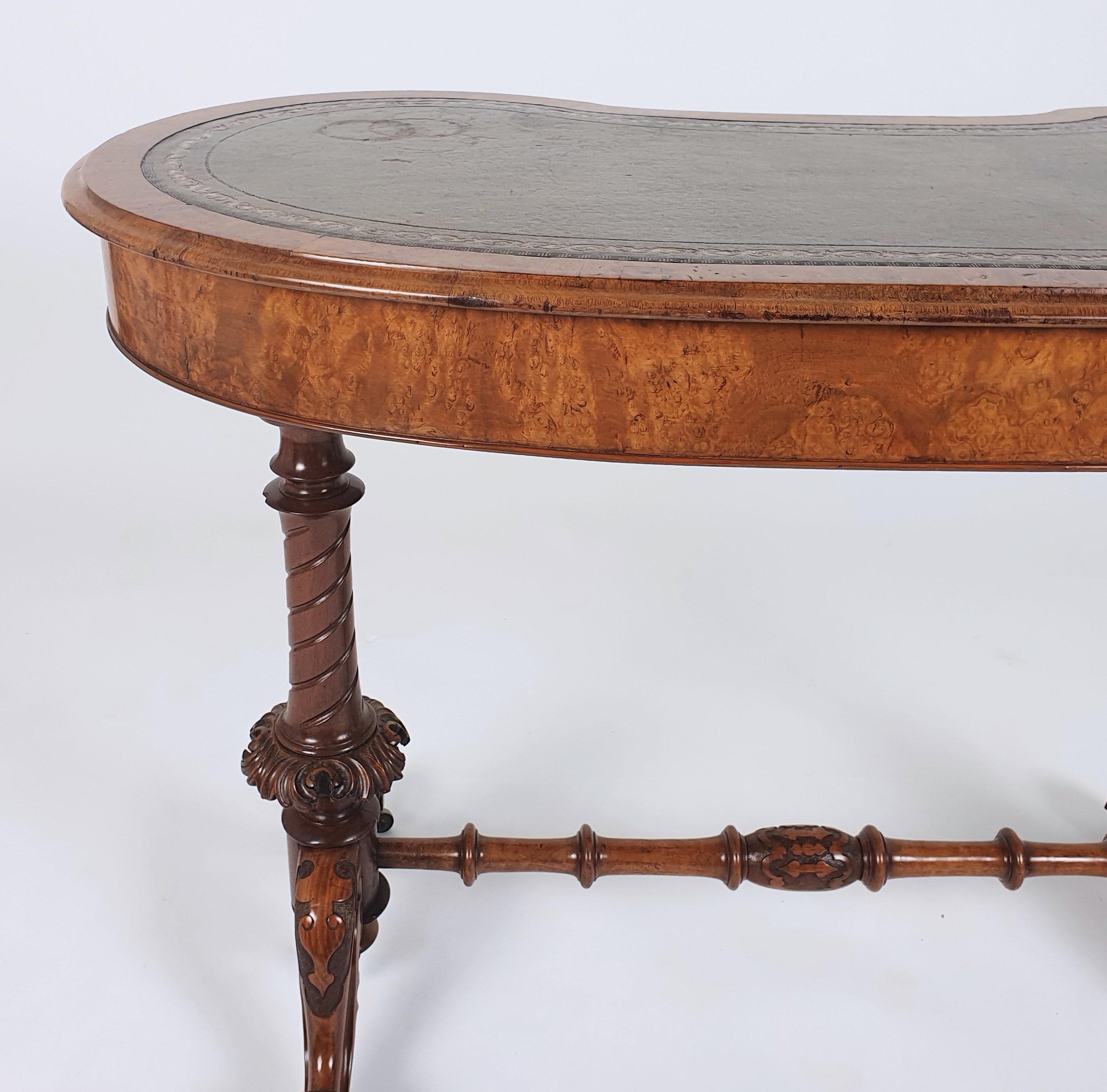 Early Victorian Burr Walnut Kidney Shaped Ladies Writing Table 4