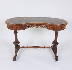 Early Victorian Burr Walnut Kidney Shaped Ladies Writing Table