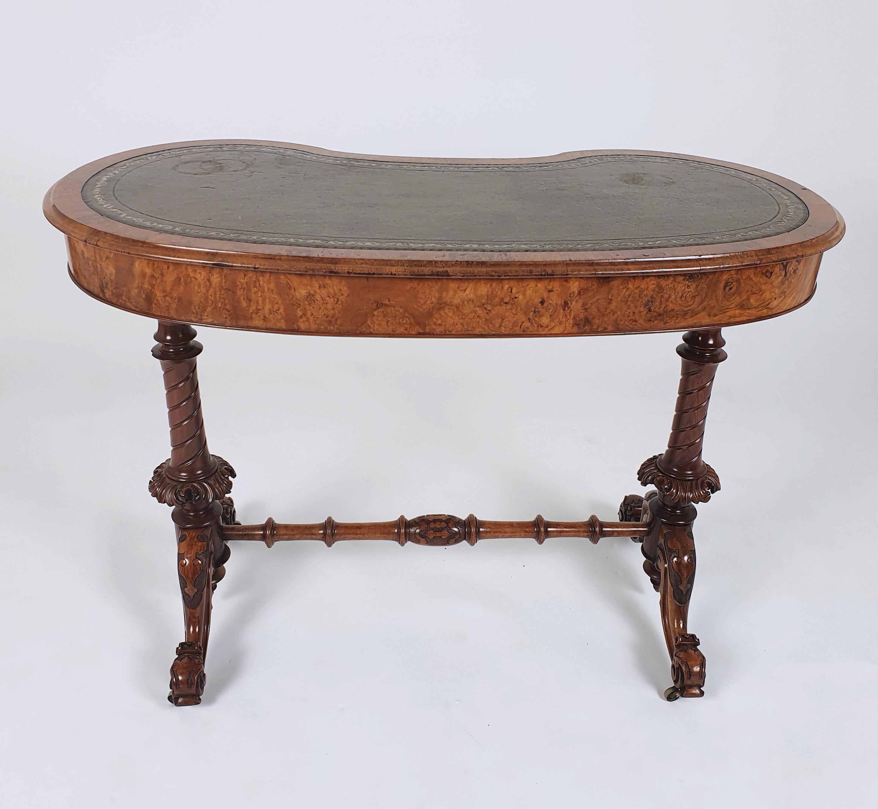 Early Victorian Burr Walnut Kidney Shaped Ladies Writing Table 3