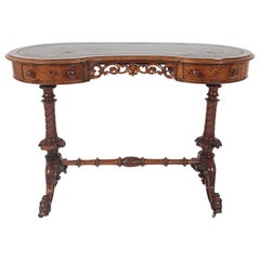 Early Victorian Burr Walnut Kidney Shaped Ladies Writing Table