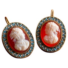 Antique Early Victorian Cameo & Enamel Earrings