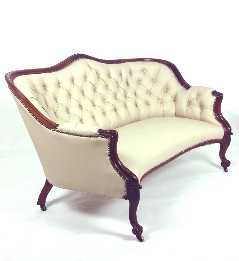 Early Victorian Carved Rosewood Leather Upholstered Sofa ...