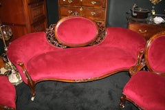 Early Victorian Carved Walnut Upholstered Salon Suite, circa 1840