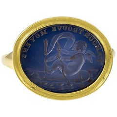Early Victorian Chalcedony Intaglio Ring of Cupid Doing His Best