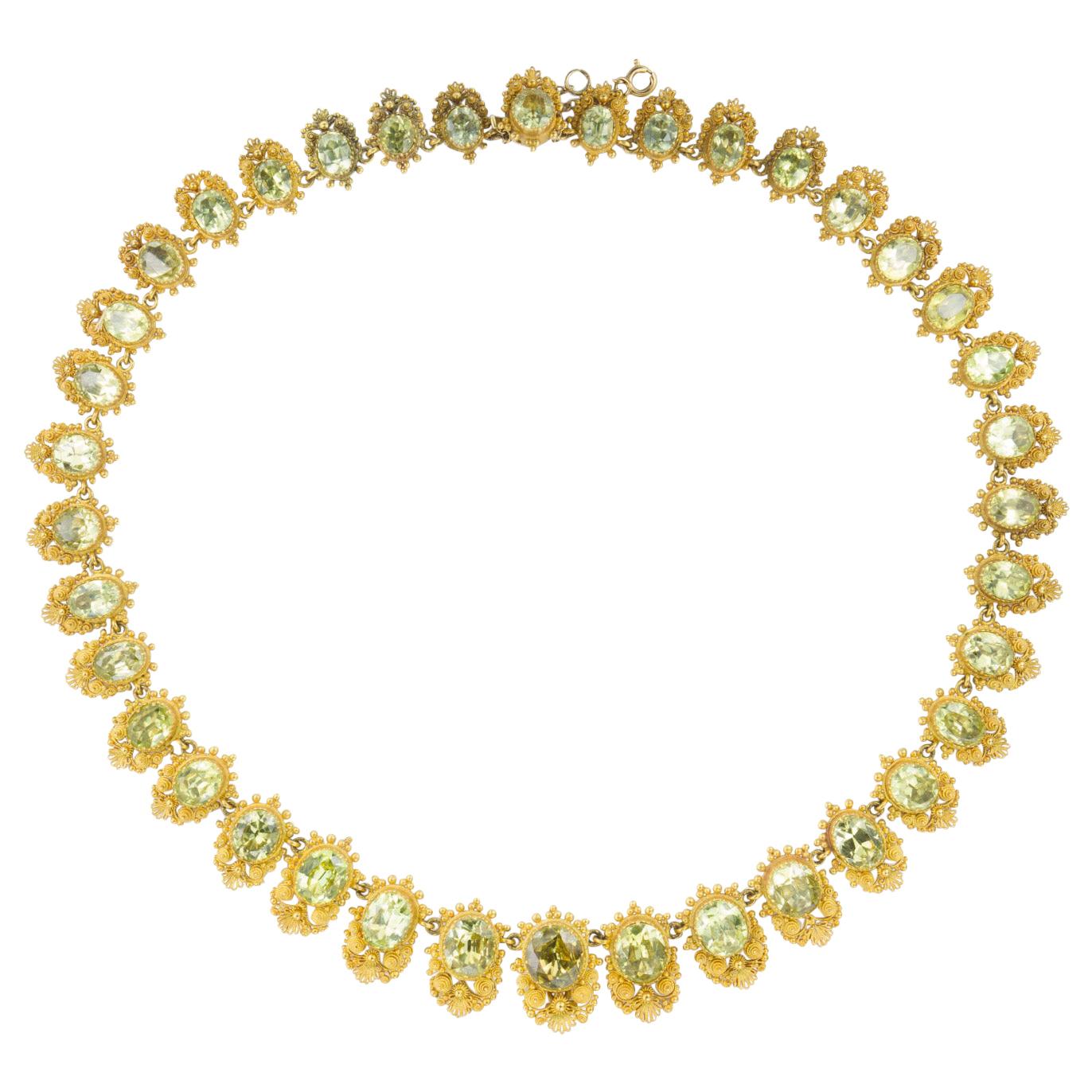 Frühviktorianische Halskette aus Chrysoberyll und Gelbgold