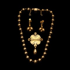 Early Victorian Citrine Parure: Necklace, Earrings and Brooch Pendant