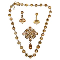 Early Victorian Citrine Parure: Necklace, Earrings and Brooch Pendant