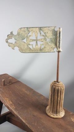 Early Victorian Copper Banner Flag Weathervane on Later Carved Stone Base