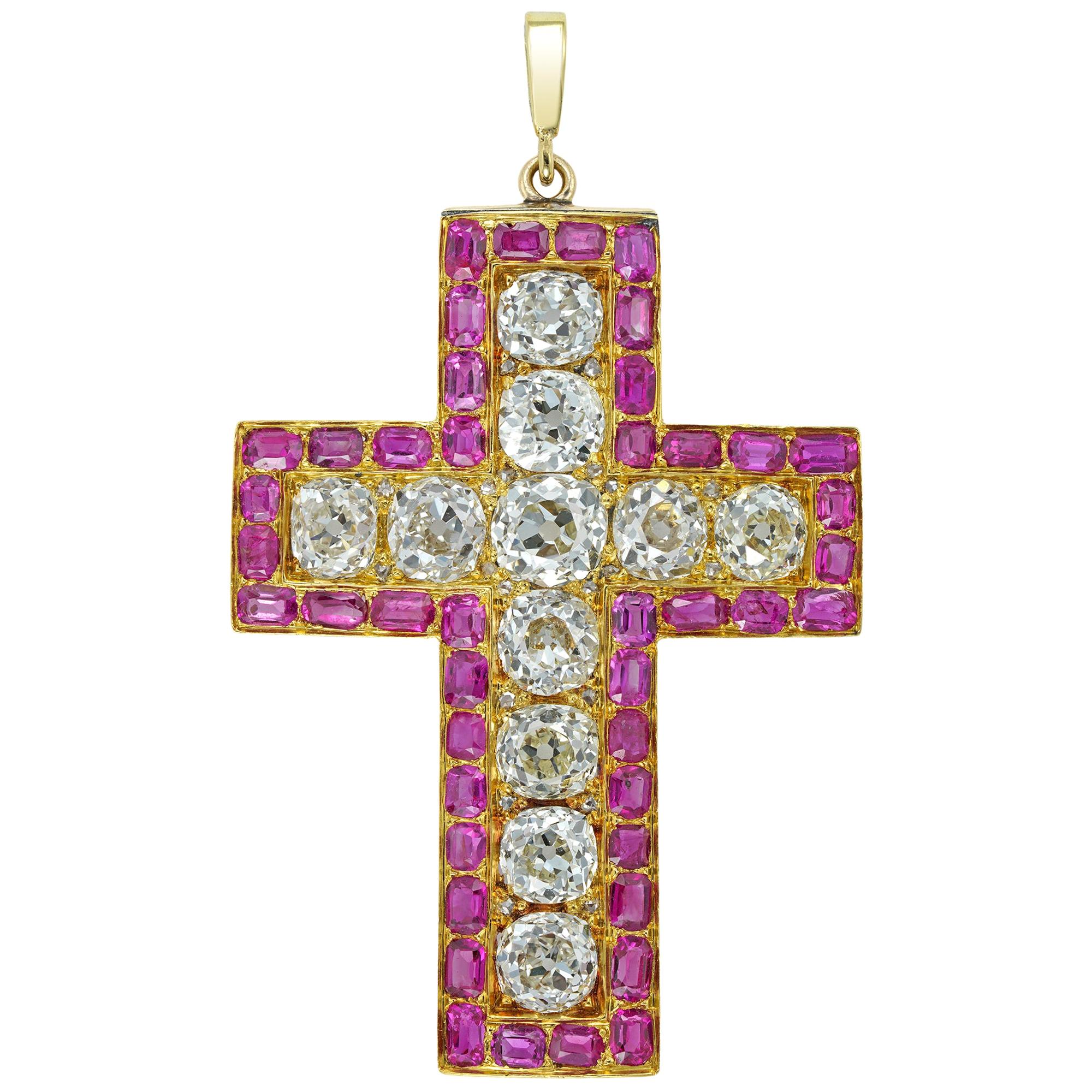 Early Victorian Diamond and Ruby Cross For Sale