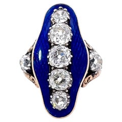 Early Victorian Diamond Guilloche Enamel 18 Karat Gold Ring